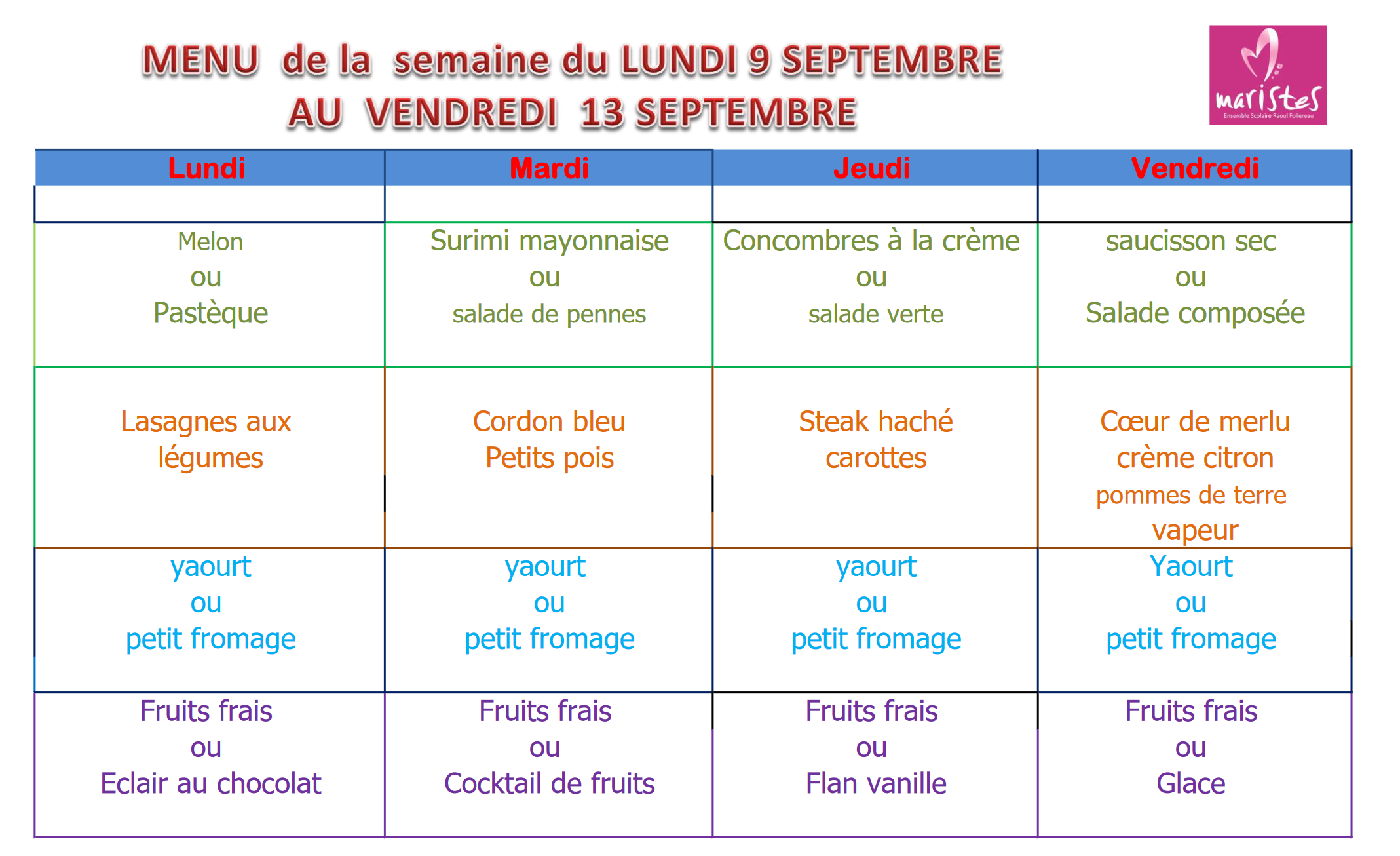 Visuel : Menu du 9 au 13 septembre 2024