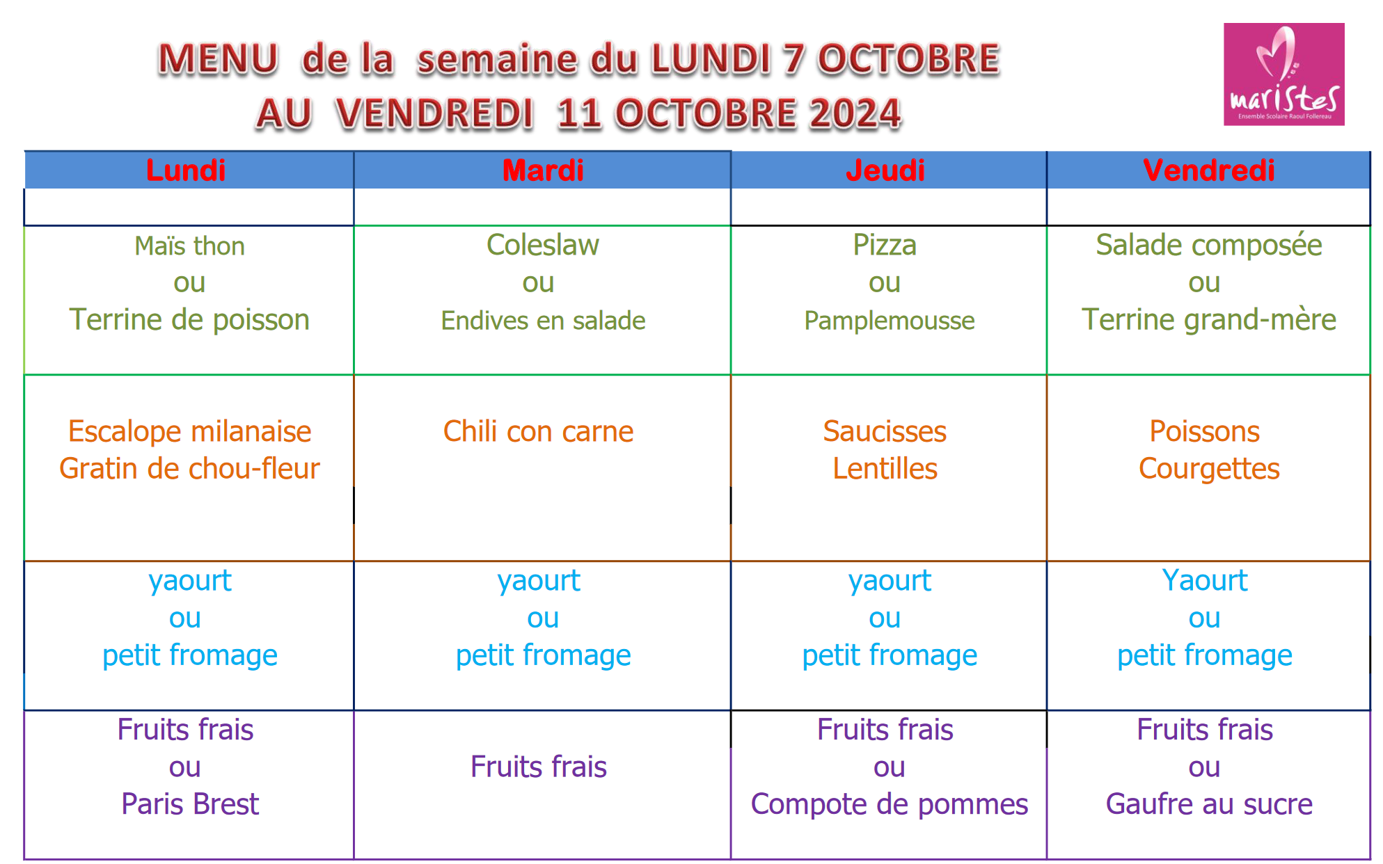 Visuel : Menu du 7 au 11 octobre 2024