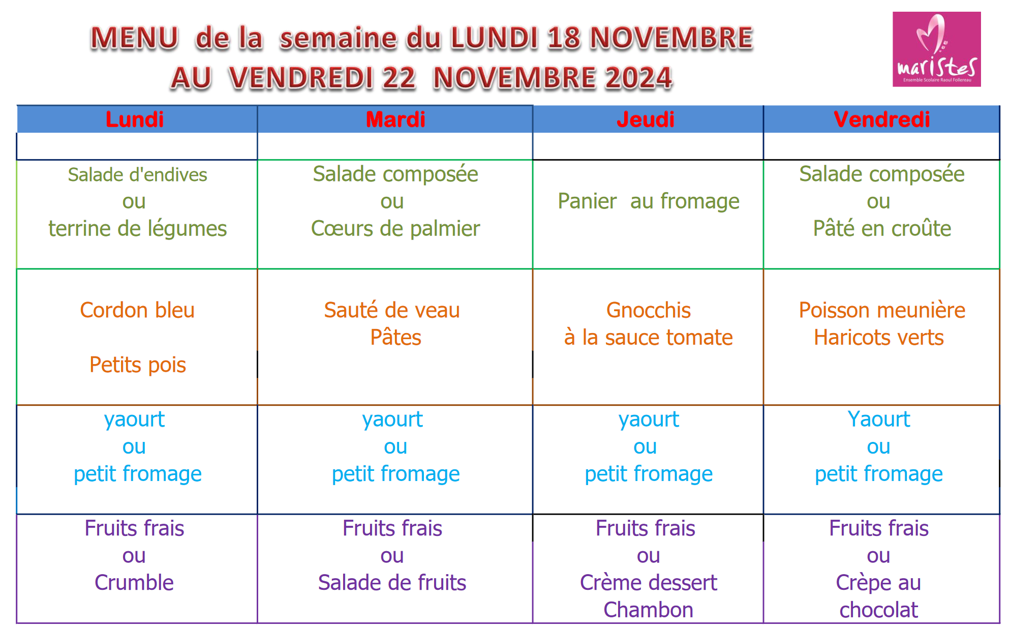 Visuel : Menu du 18 au 22 novembre 2024