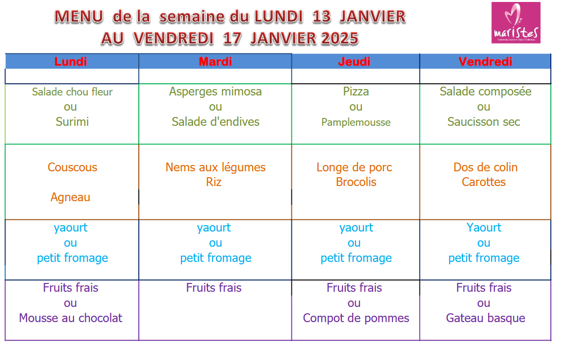 Visuel : Menu du 13 au 17 janvier 2025